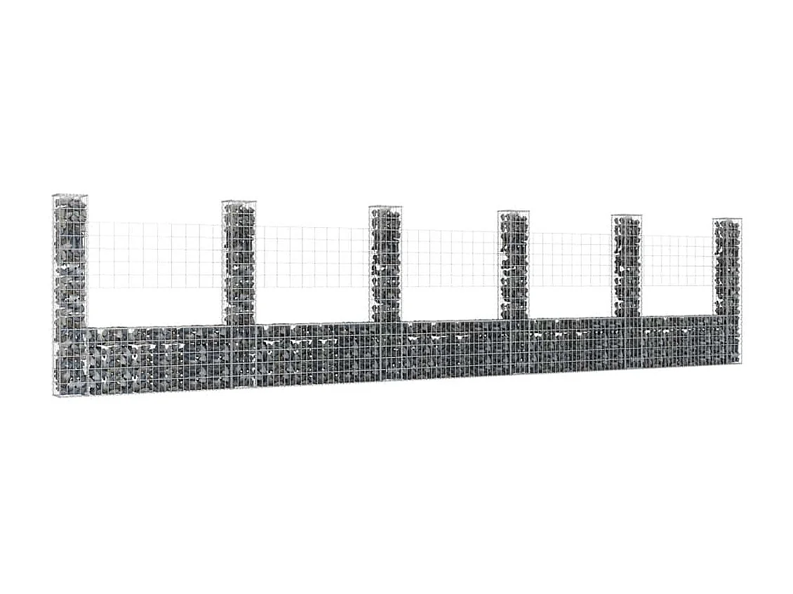 Mur en gabion-Panier de gabion en forme de U avec 6 poteaux Fer 620x20x150 cm