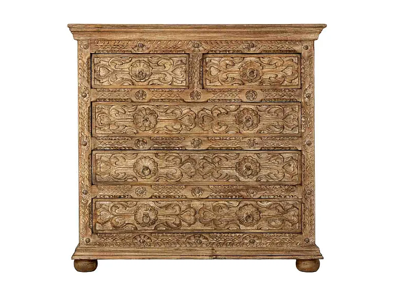 Cómoda castanha em madeira feita à mão com 5 gavetas 100x43x95cm