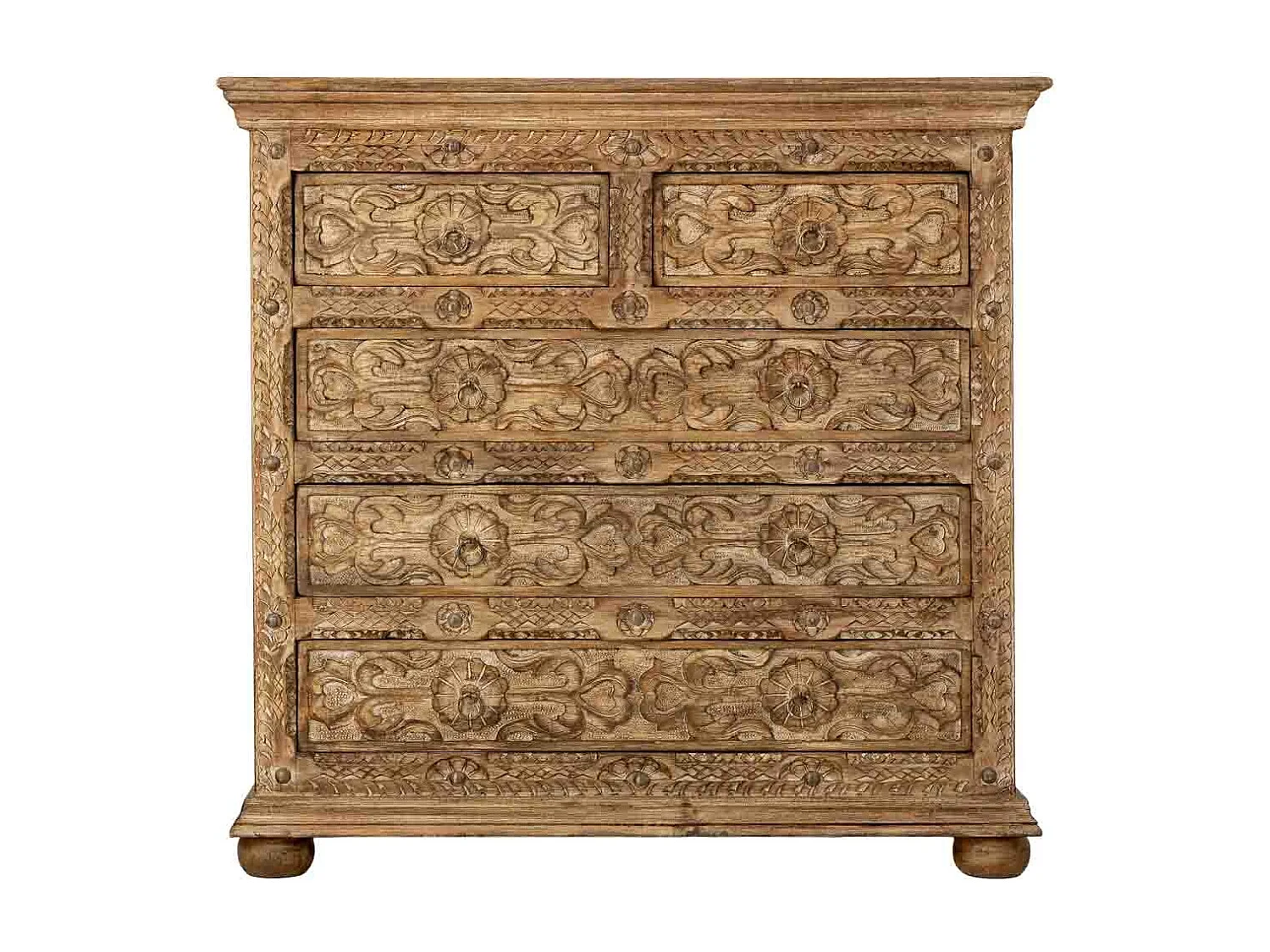 Cómoda de Madera artesanal con 5 cajones marrón 100x43x95h cm