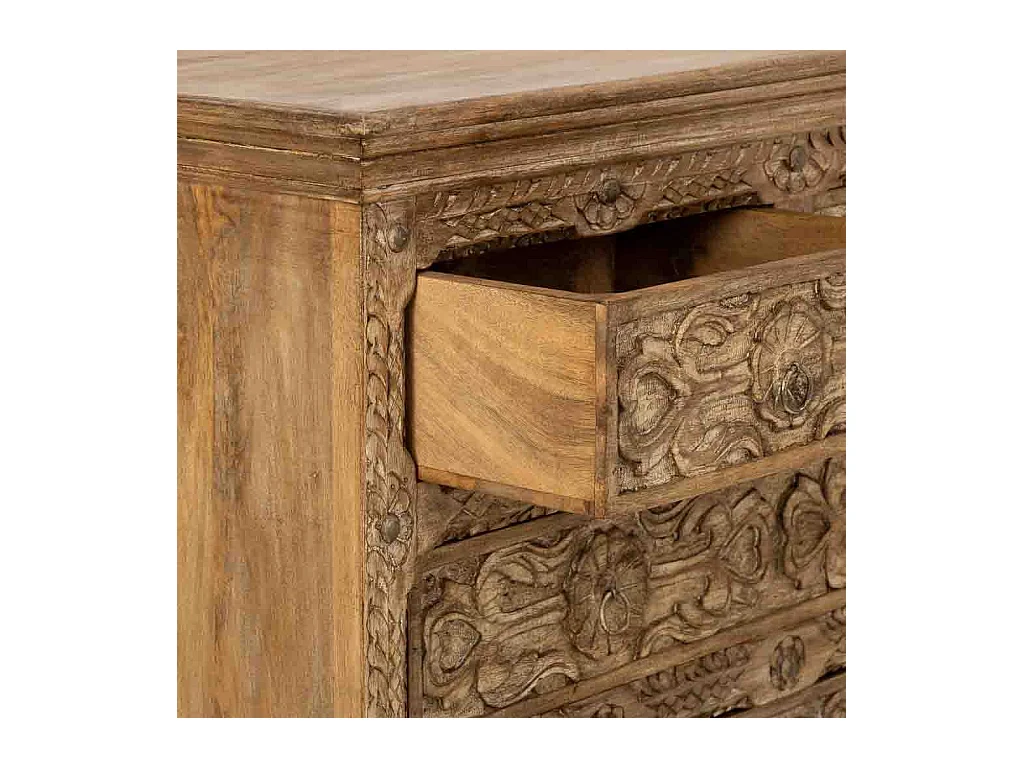 Cómoda de Madera artesanal con 5 cajones marrón 100x43x95h cm