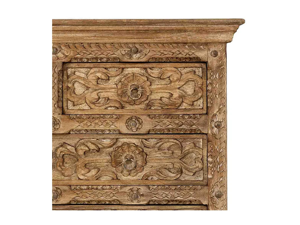 Cómoda de Madera artesanal con 5 cajones marrón 100x43x95h cm