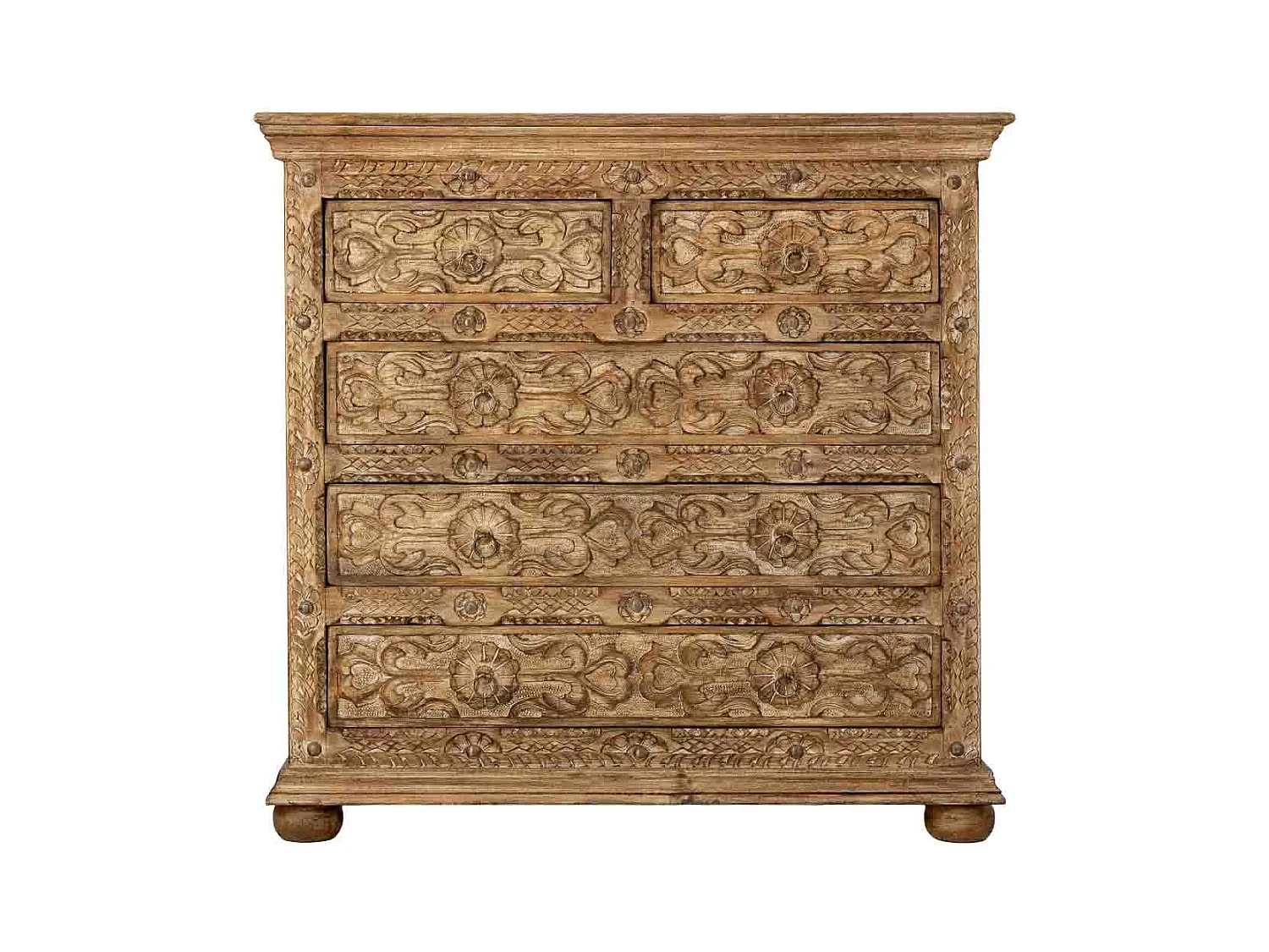 Commode marron en bois faite main avec 5 tiroirs 100x43x95 cm