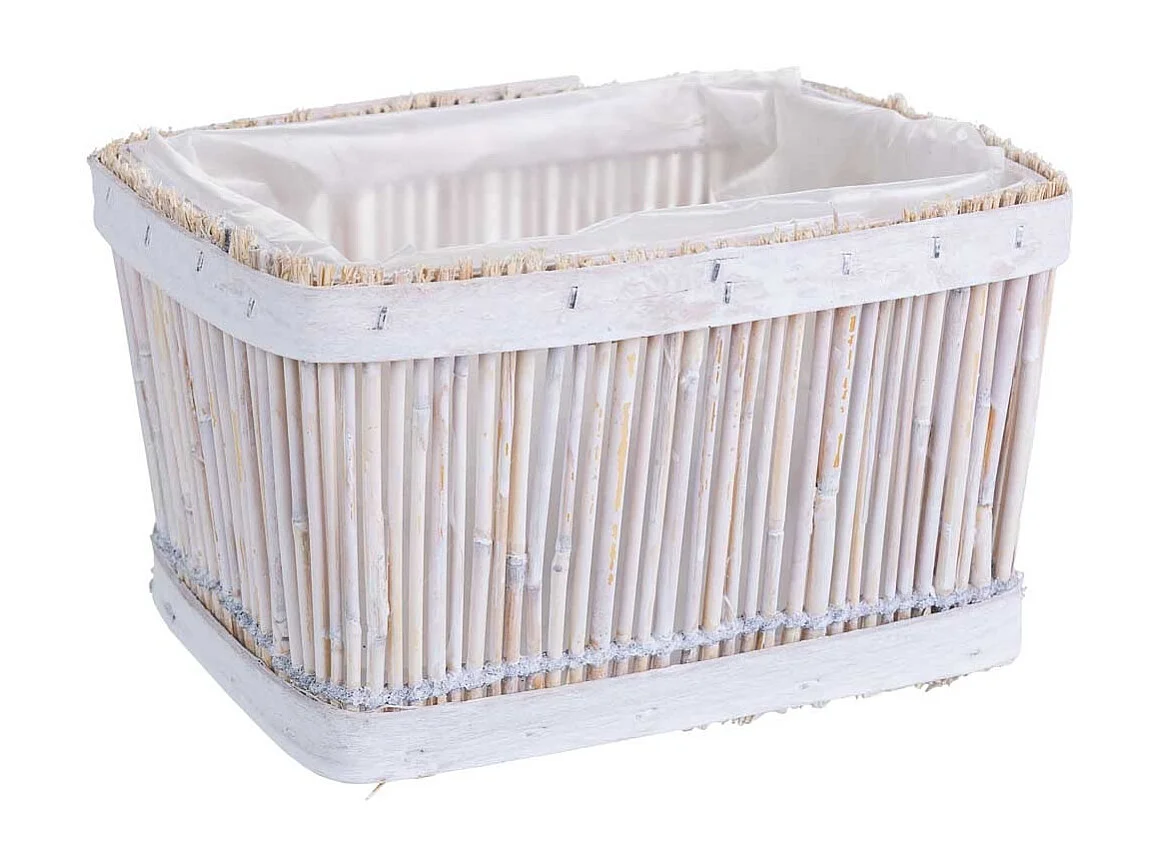 Cesto de bambu quadrado branco 17x12x10 cm