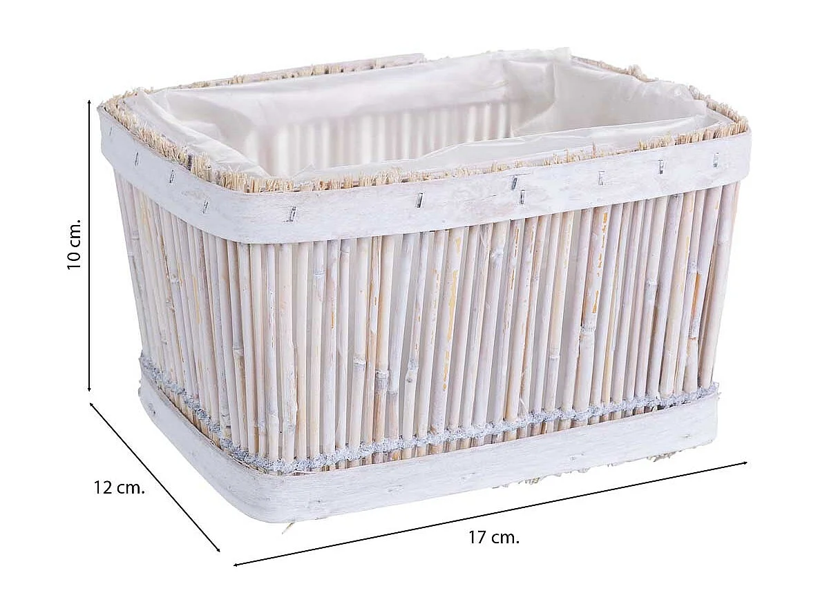 Cesto de bambu quadrado branco 17x12x10 cm