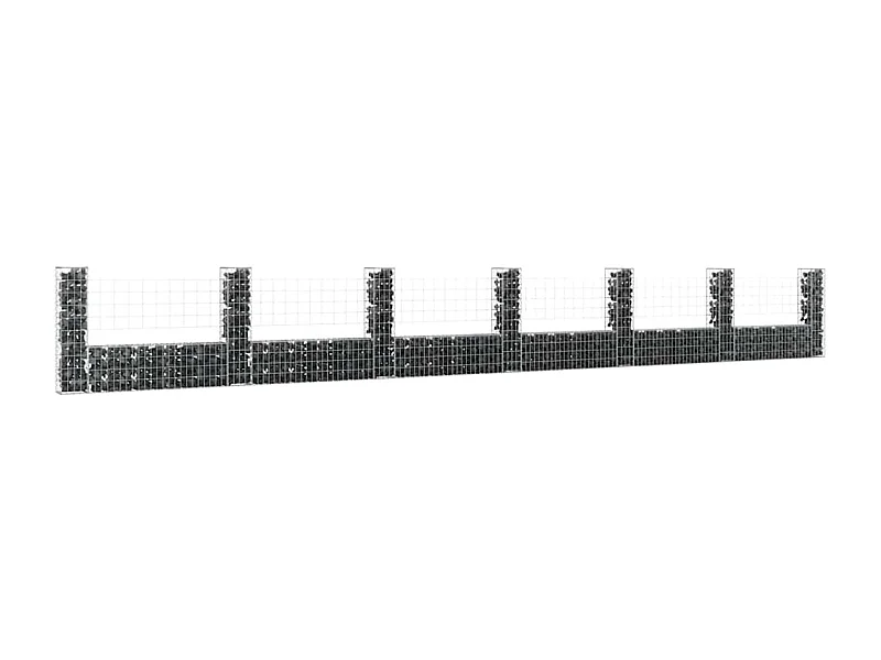 Mur en gabion-Panier de gabion en forme de U avec 7 poteaux Fer 740x20x100 cm
