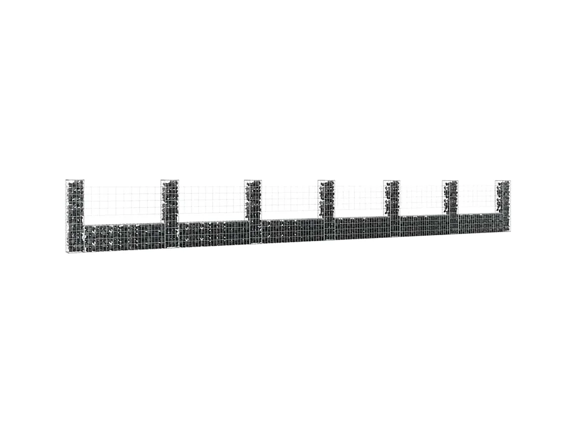 Mur en gabion-Panier de gabion en forme de U avec 7 poteaux Fer 740x20x100 cm