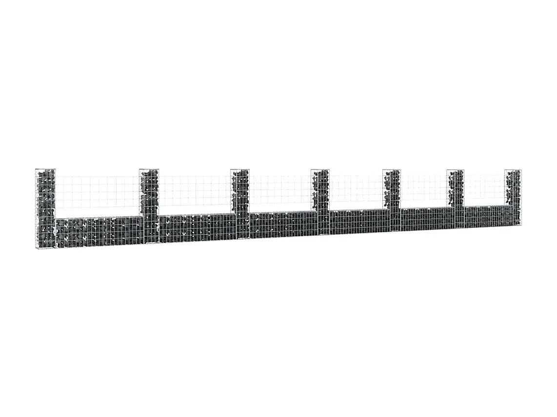 Mur en gabion-Panier de gabion en forme de U avec 7 poteaux Fer 740x20x100 cm