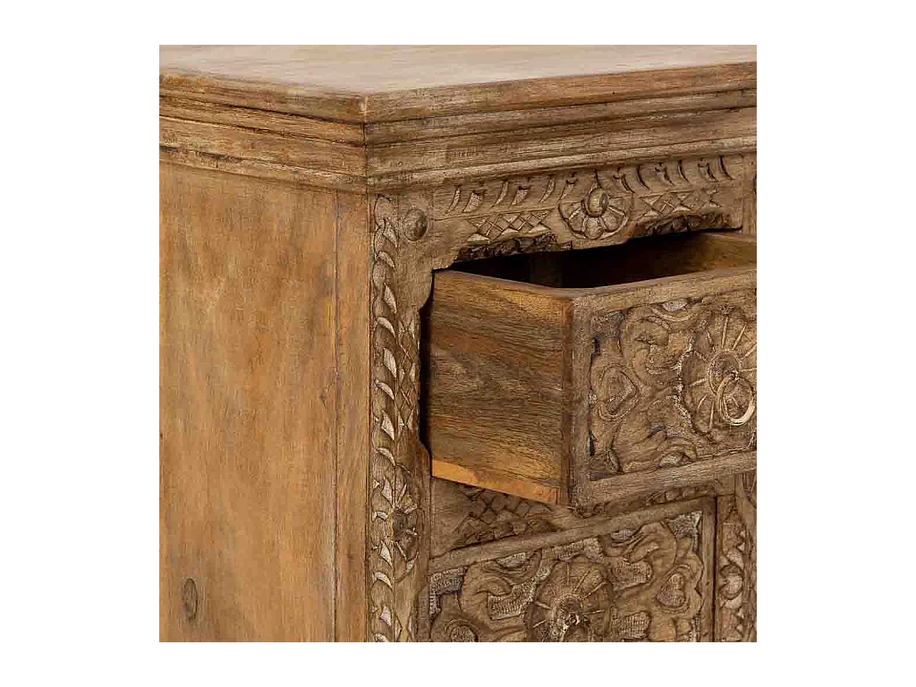 Commode artisanale en bois à 5 tiroirs marron, 45x40x100 cm