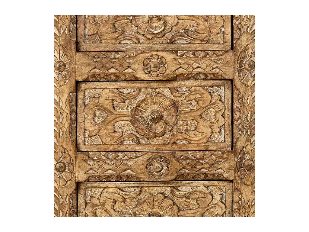 Commode artisanale en bois à 5 tiroirs marron, 45x40x100 cm