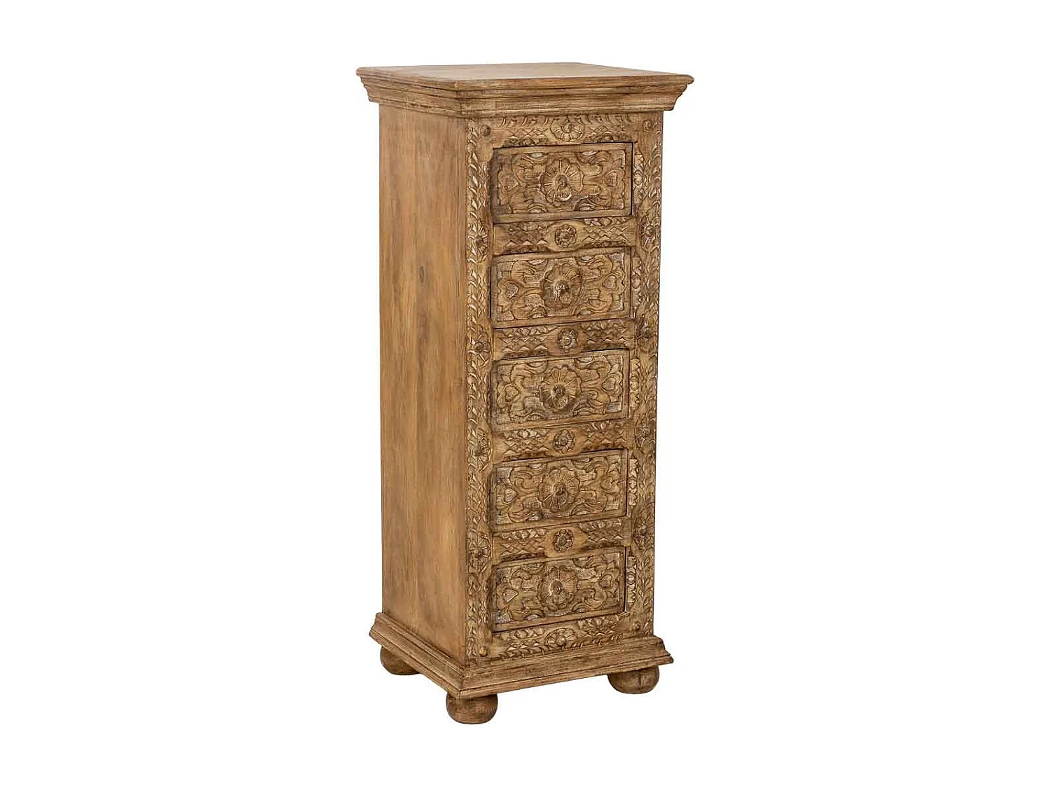 Cómoda em madeira artesanal com 5 gavetas castanho, 45x40x100cm