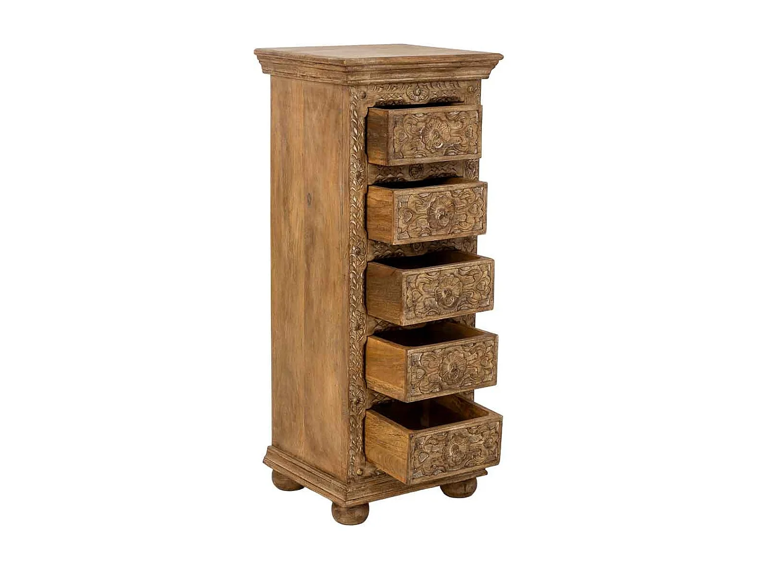 Cómoda em madeira artesanal com 5 gavetas castanho, 45x40x100cm