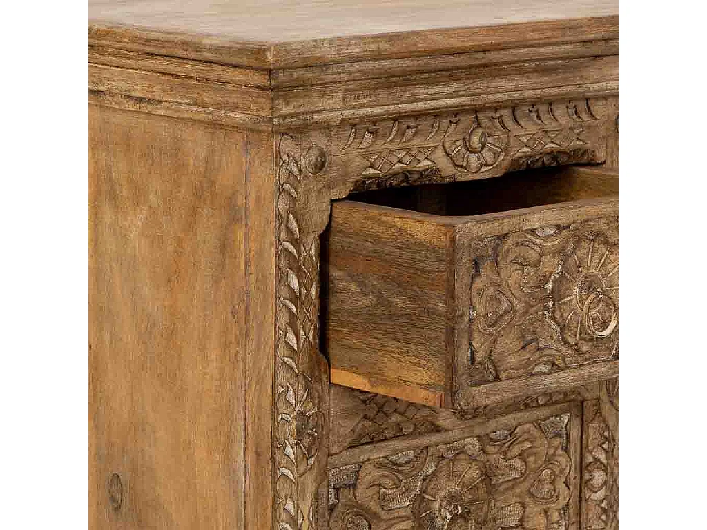 Cómoda em madeira artesanal com 5 gavetas castanho, 45x40x100cm