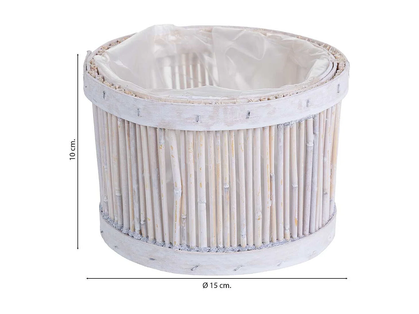 Cesto de bambu redondo branco 15x15x10 cm