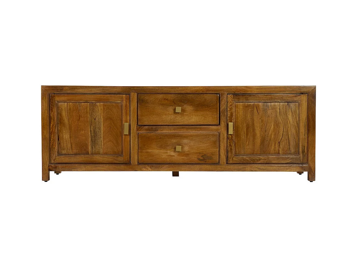 Meuble bas en bois marron avec 2 portes et 2 tiroirs, 170x40x56 cm