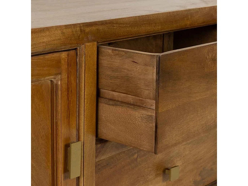 Meuble bas en bois marron avec 2 portes et 2 tiroirs, 170x40x56 cm