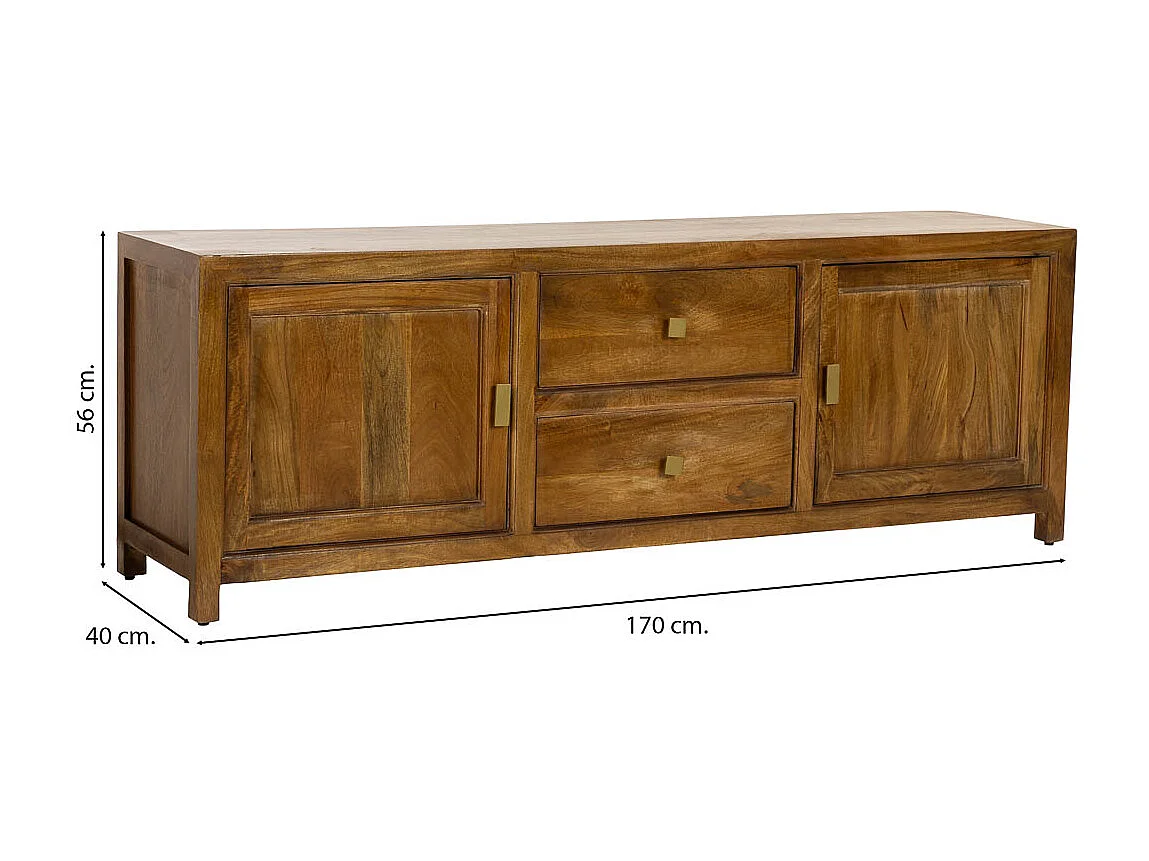 Mueble bajo de madera marrón 2 puertas y 2 cajones 170x40x56h cm
