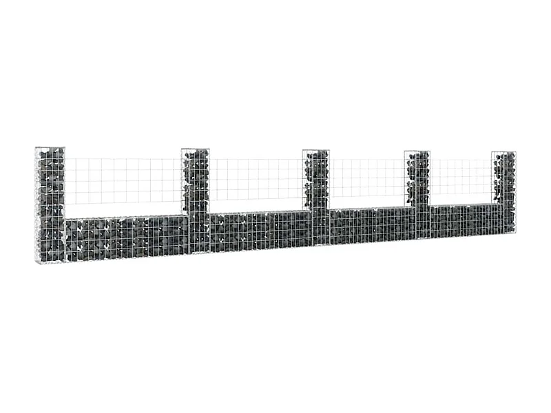 Mur en gabion-Panier de gabion en forme de U avec 5 poteaux Fer 500x20x100 cm