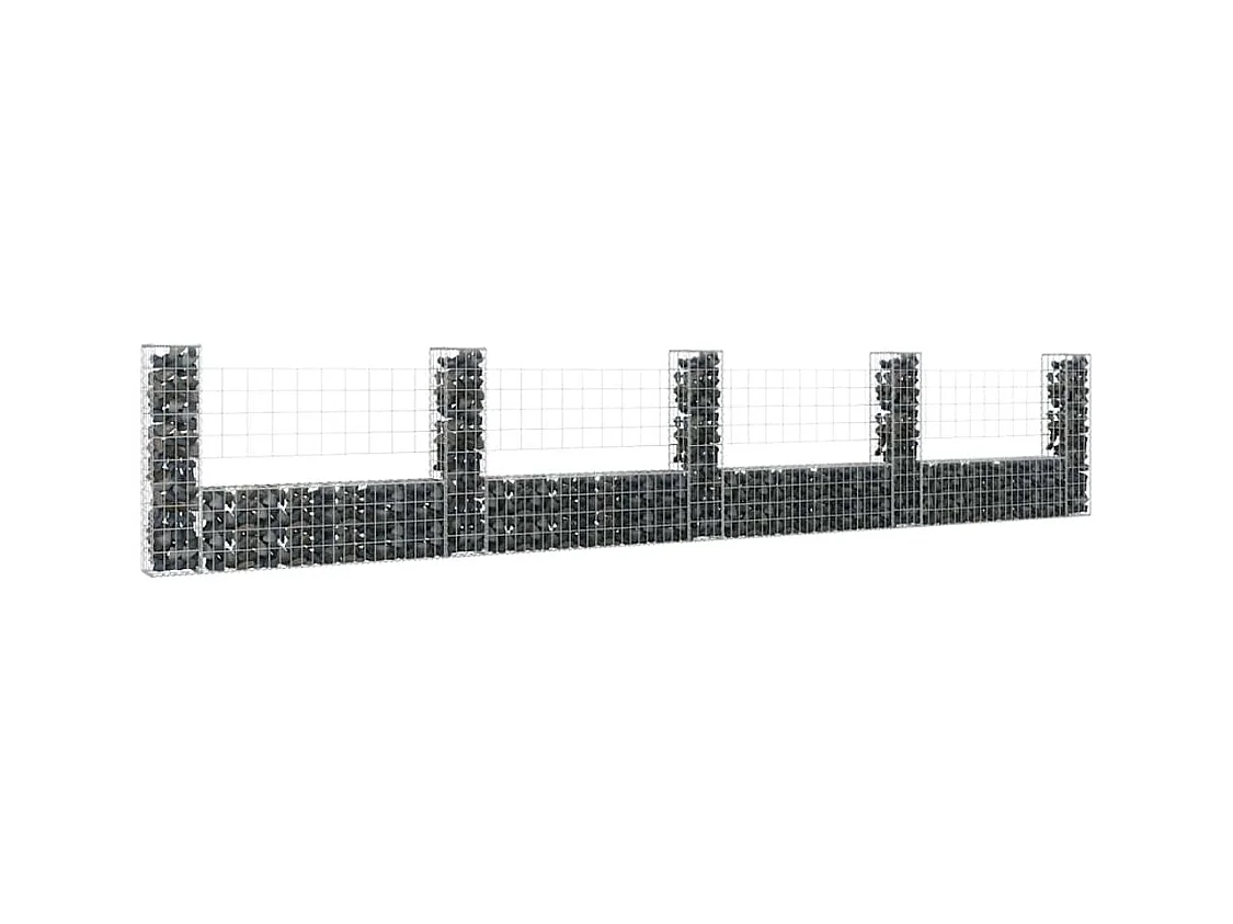 Mur en gabion-Panier de gabion en forme de U avec 5 poteaux Fer 500x20x100 cm