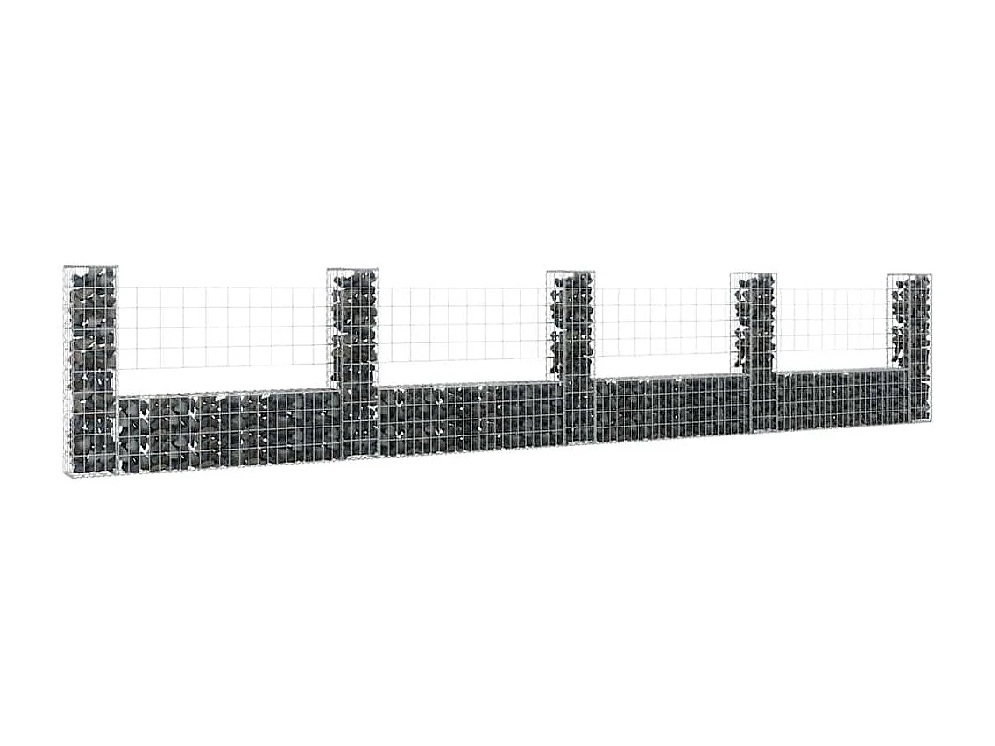 Mur en gabion-Panier de gabion en forme de U avec 5 poteaux Fer 500x20x100 cm