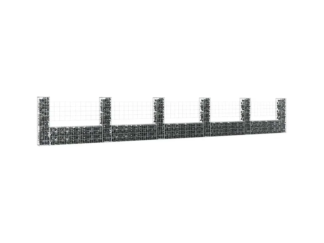 Mur en gabion-Panier de gabion en forme de U avec 6 poteaux Fer 620x20x100 cm
