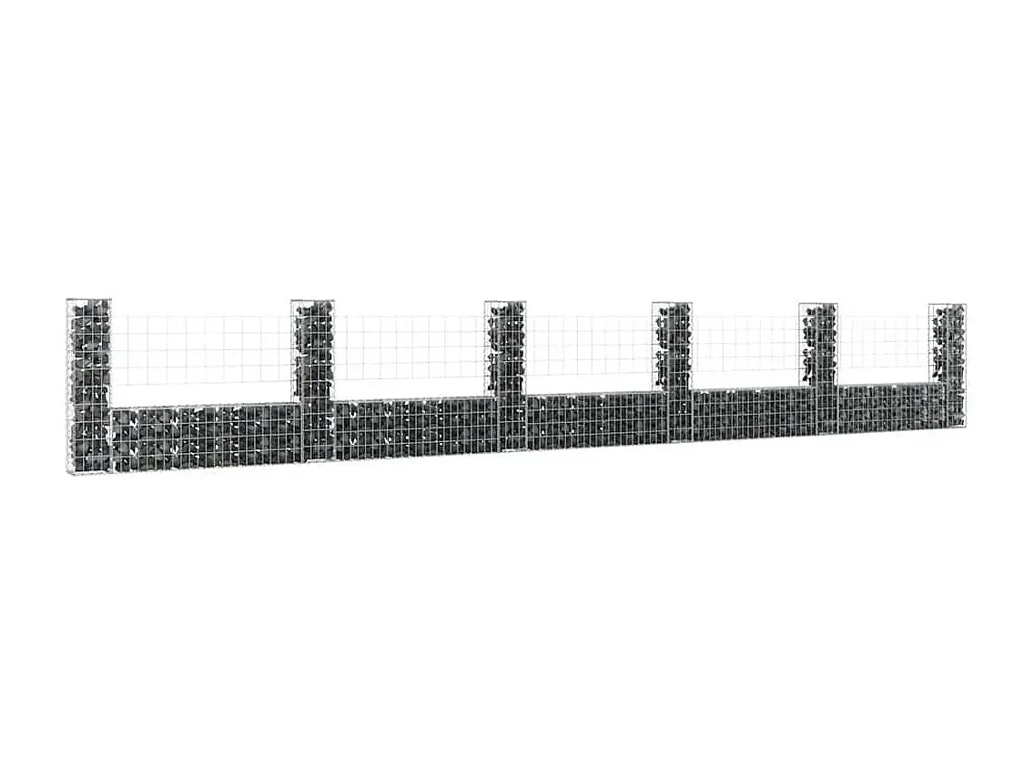 Mur en gabion-Panier de gabion en forme de U avec 6 poteaux Fer 620x20x100 cm