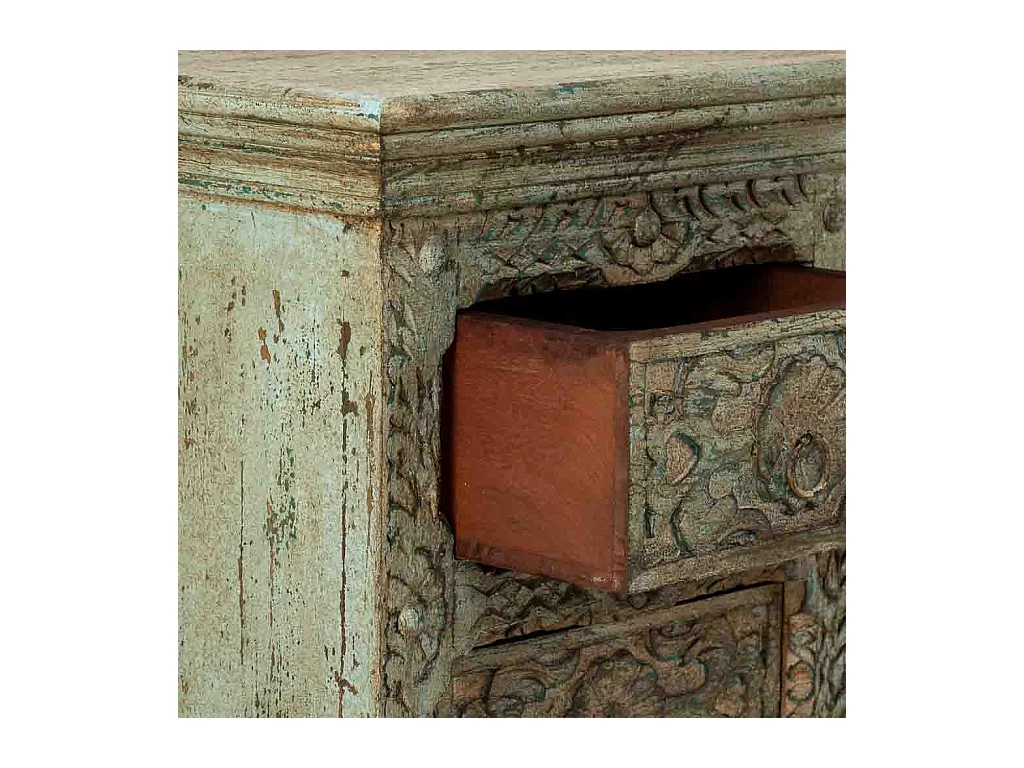 Cómoda em madeira artesanal com 5 gavetas azul, 45x40x100cm