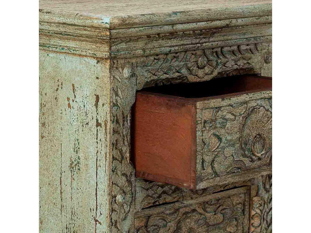 Cómoda em madeira artesanal com 5 gavetas azul, 45x40x100cm