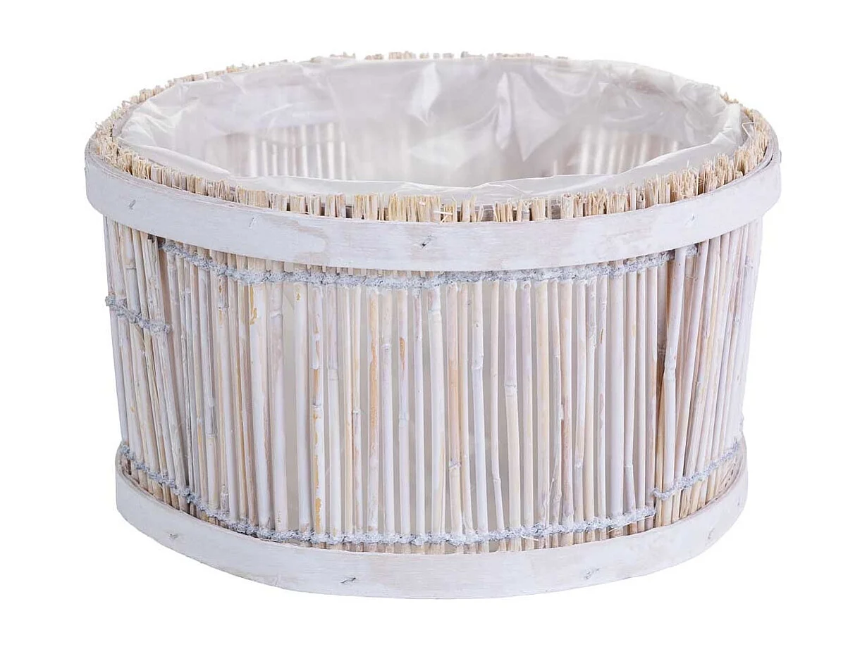 Cesto de bambu redondo branco 22x22x13 cm