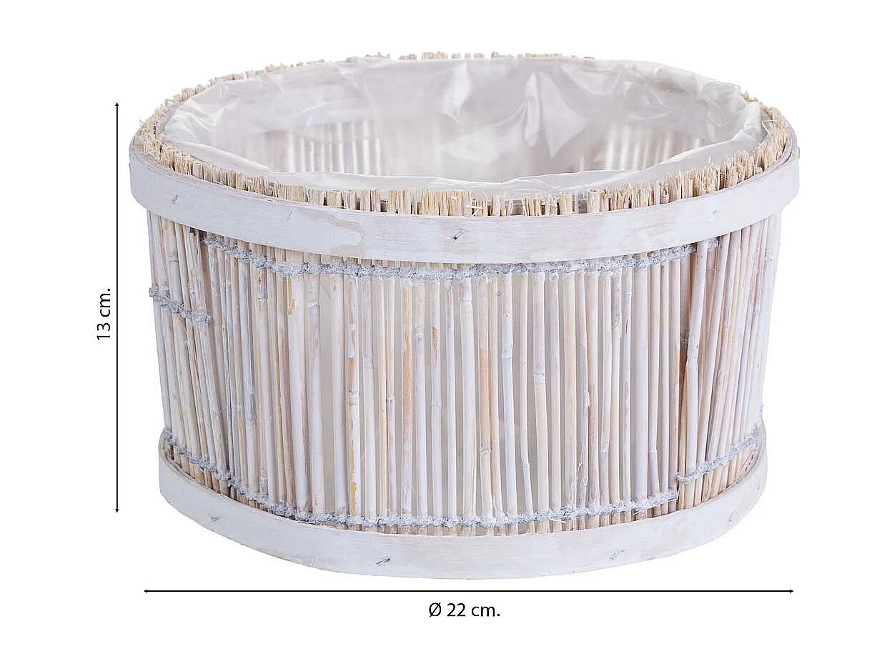 Cesto de bambu redondo branco 22x22x13 cm