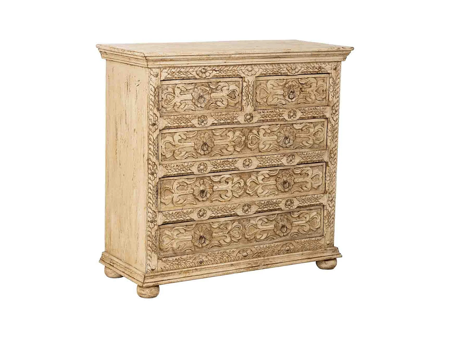Commode artisanale en bois avec tiroirs beiges, 100x43x95 cm