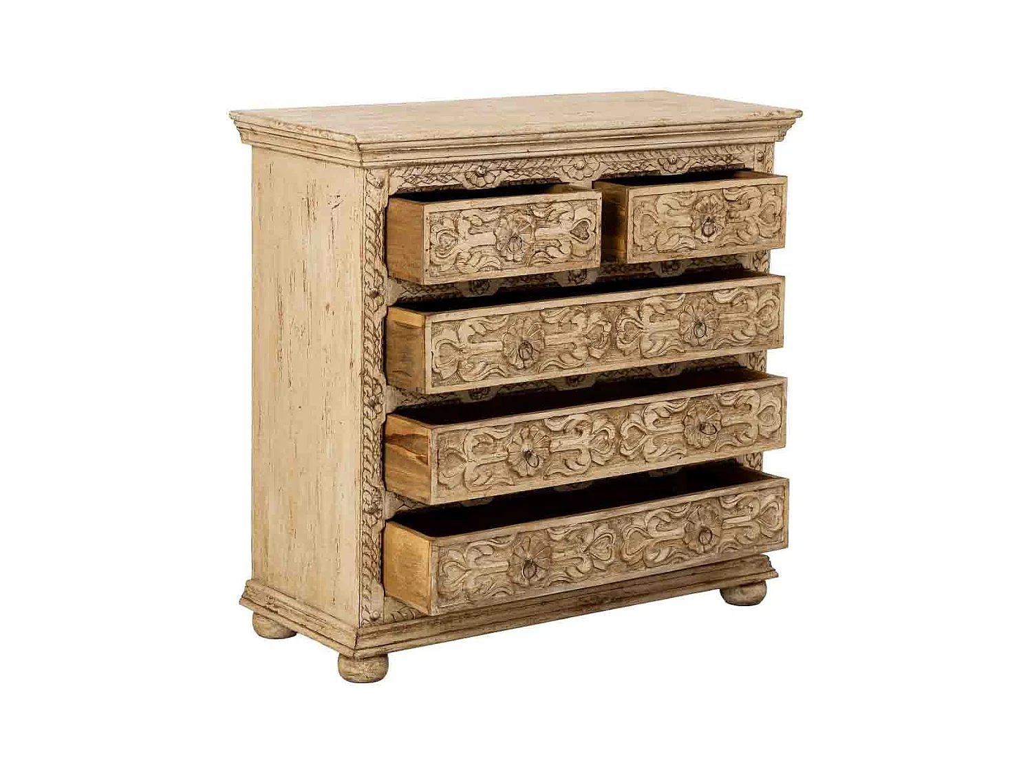 Commode artisanale en bois avec tiroirs beiges, 100x43x95 cm