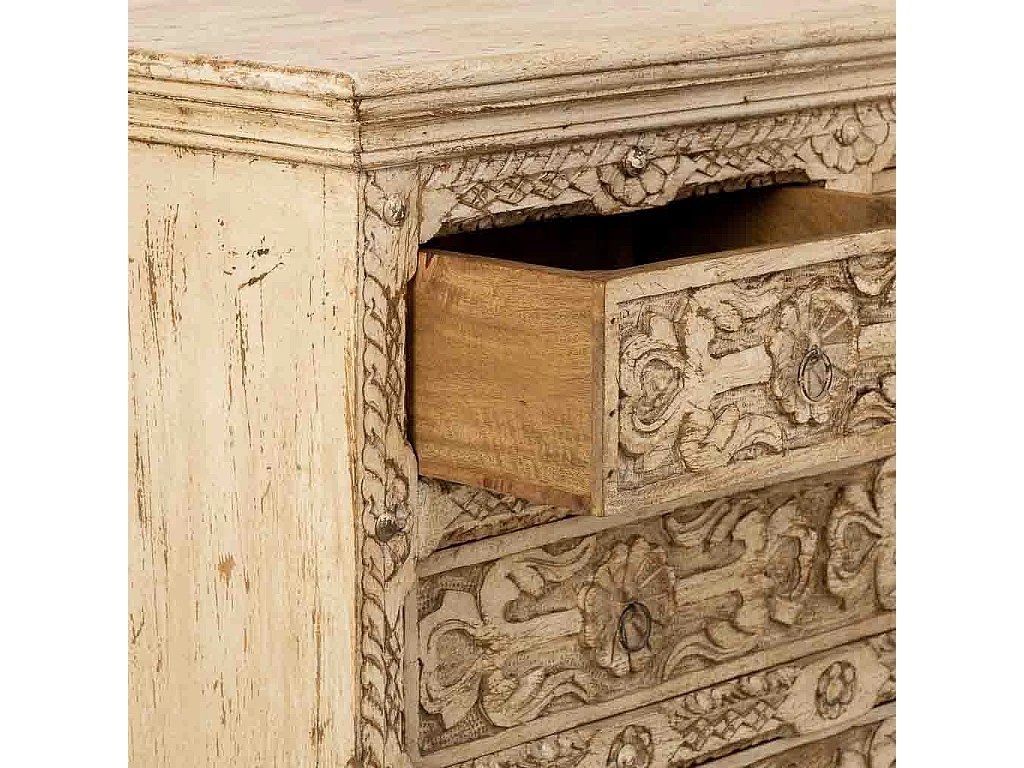 Commode artisanale en bois avec tiroirs beiges, 100x43x95 cm