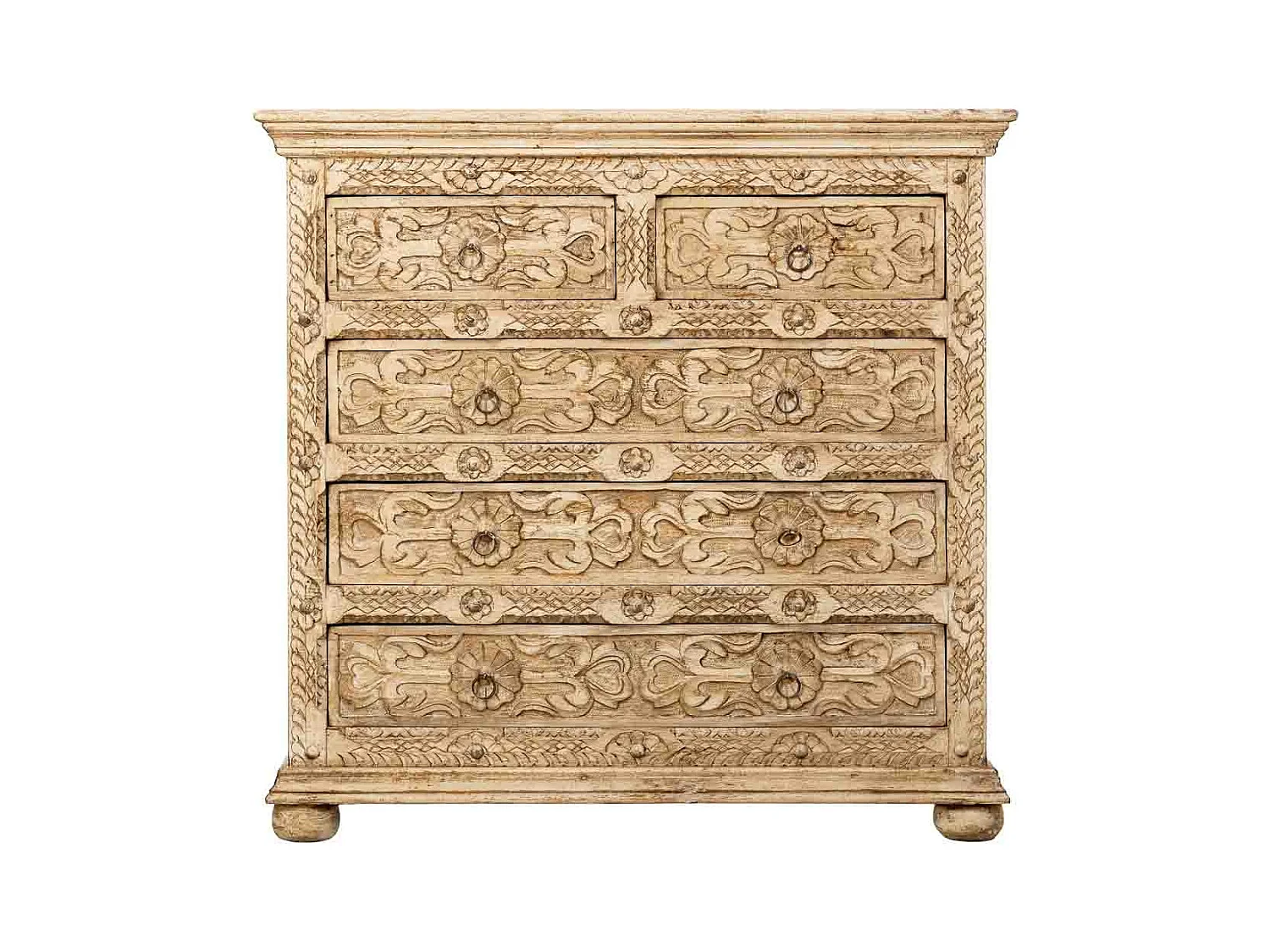 Commode artisanale en bois avec tiroirs beiges, 100x43x95 cm
