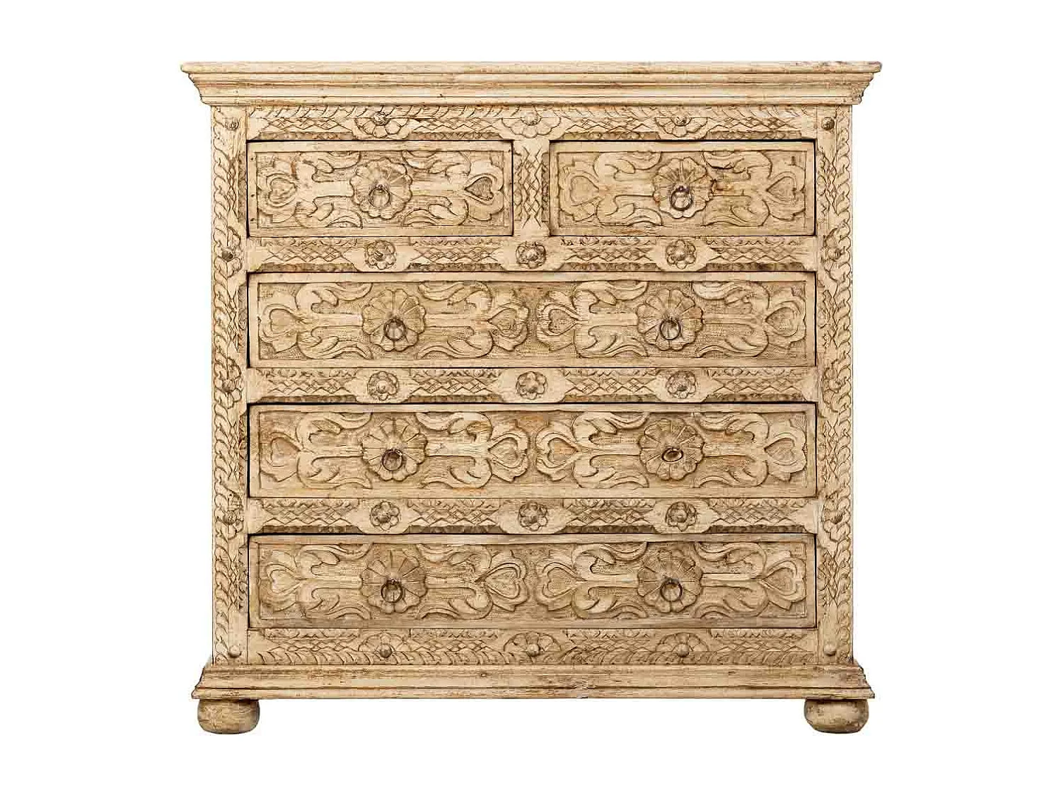 Cómoda artesanal em madeira com gavetas bege, 100x43x95 cm