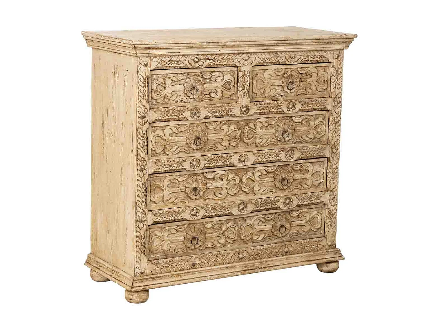 Cómoda artesanal em madeira com gavetas bege, 100x43x95 cm