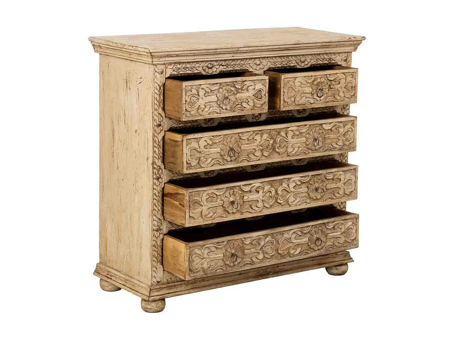 Cómoda artesanal em madeira com gavetas bege, 100x43x95 cm