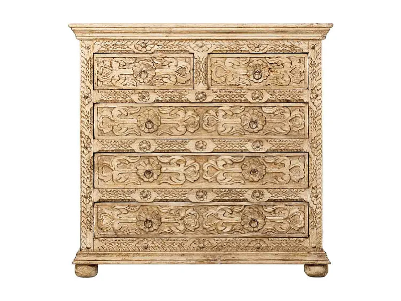 Cómoda artesanal em madeira com gavetas bege, 100x43x95 cm