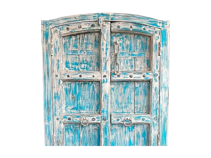 Roupeiro azul de madeira artesanal 93x42x206 cm de altura