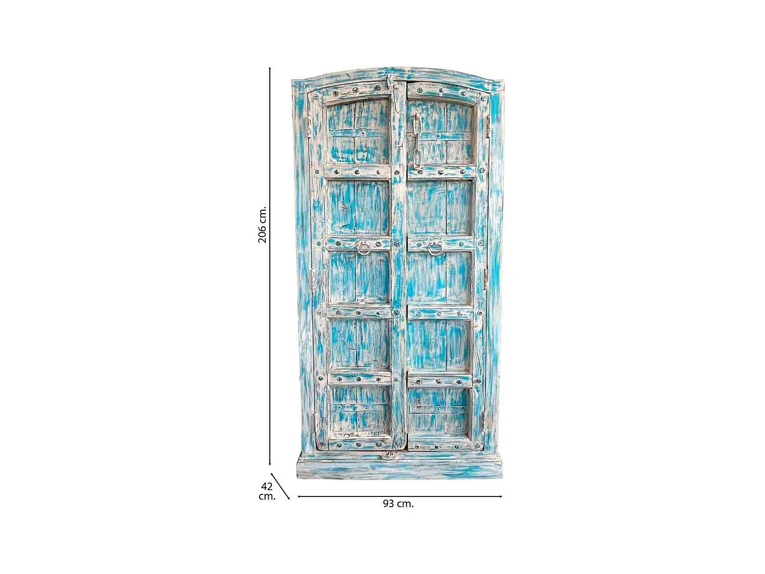 Armoire en bois artisanale bleue 93x42x206 (h)