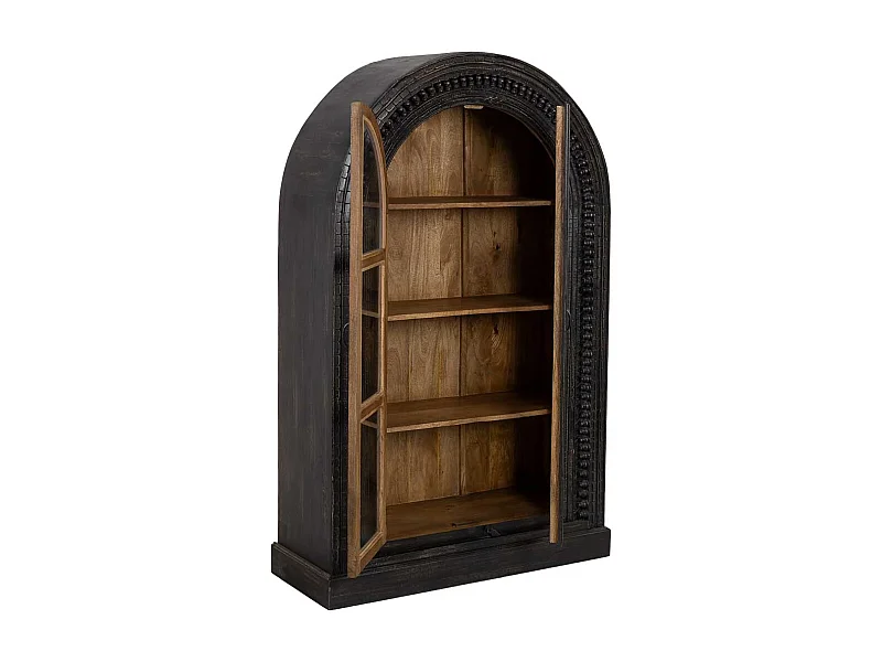 Vitrine de madeira artesanal preta 112x41x181 cm