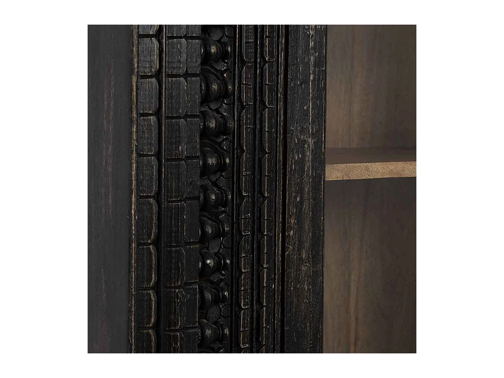 Vitrine de madeira artesanal preta 112x41x181 cm