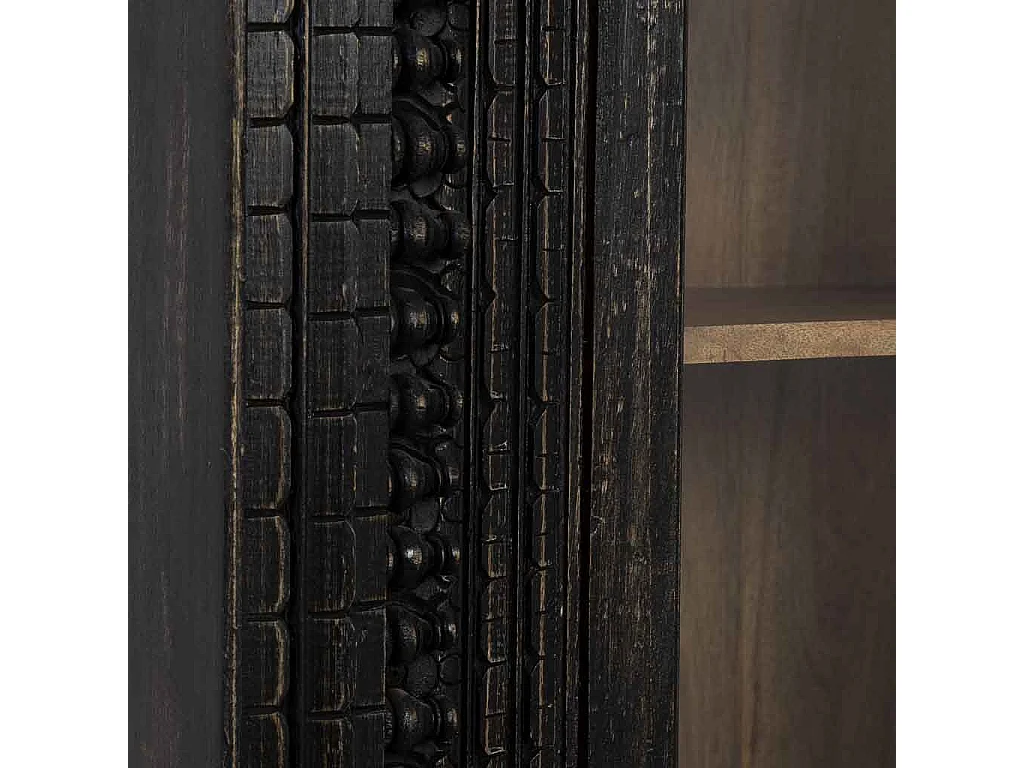Vitrine de madeira artesanal preta 112x41x181 cm