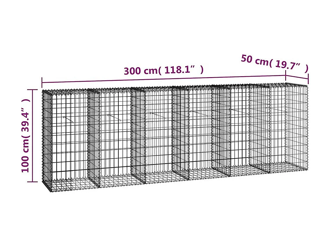 Mur en gabion-Panier de gabion avec couvercles Acier galvanisé 300x50x100 cm