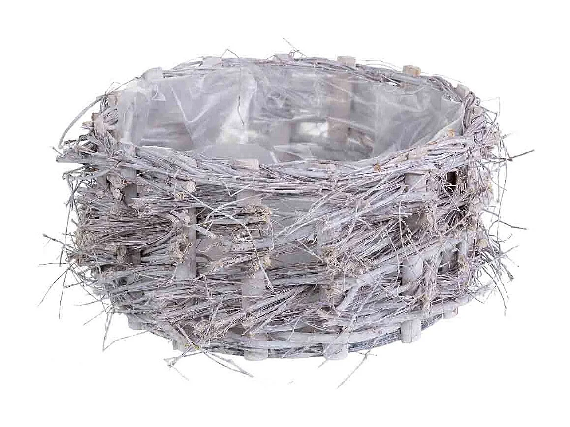 Cesto de mimbre redondo gris 28x28x12h cm