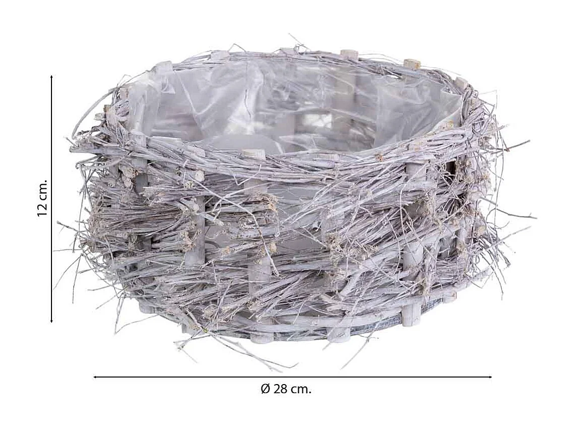 Cesto de mimbre redondo gris 28x28x12h cm