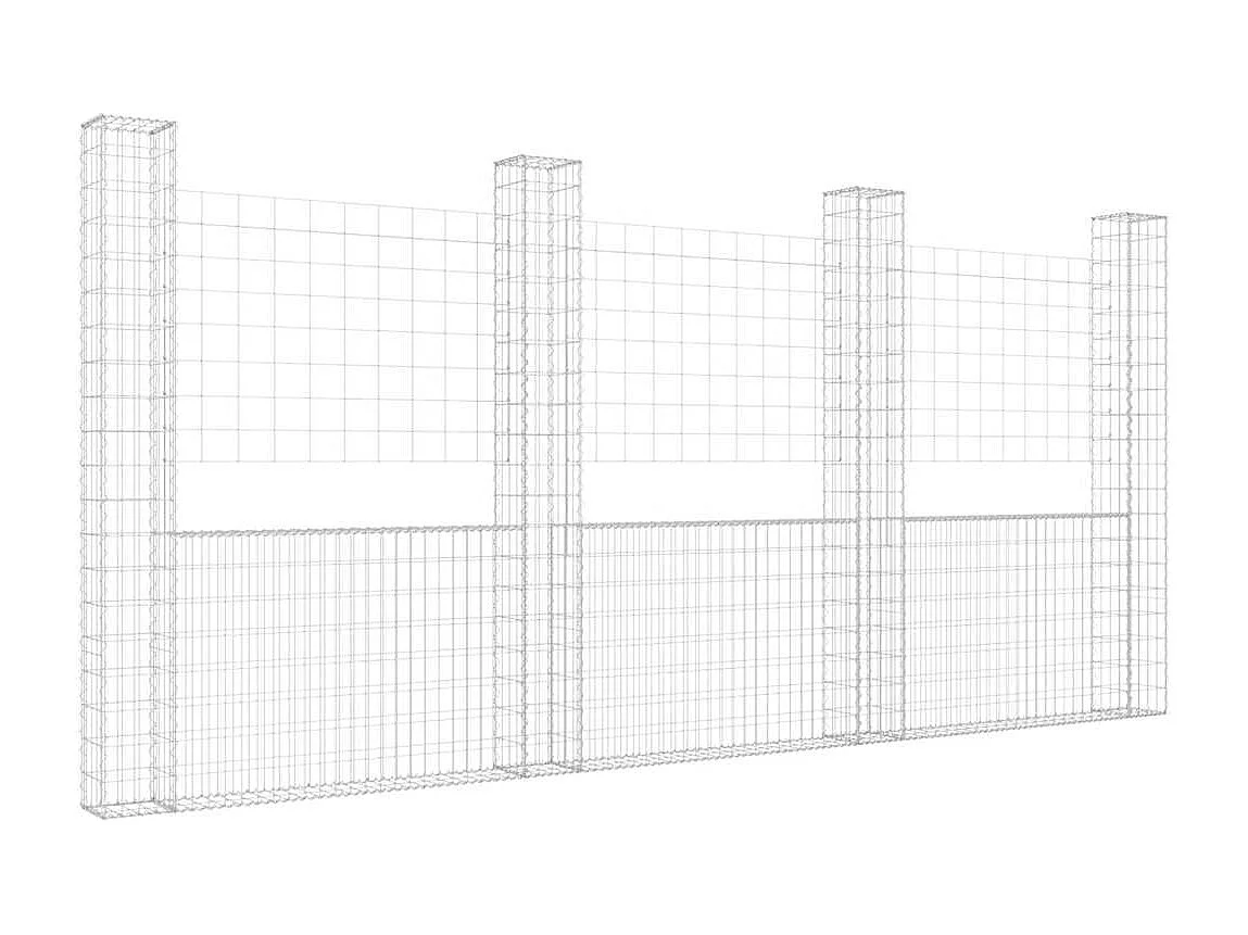 Mur en gabion-Panier de gabion en forme de U avec 4 poteaux Fer 380x20x200 cm