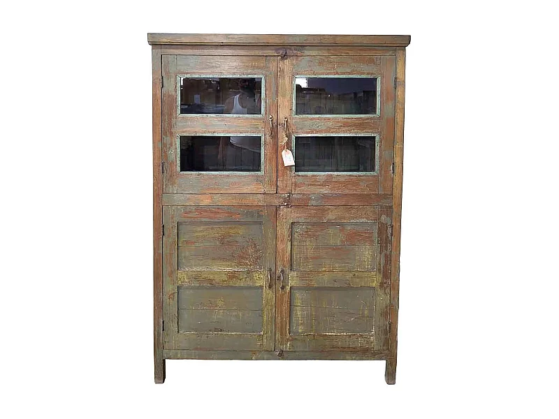 Vitrine de madeira castanha feita à mão, 102x56x155 cm