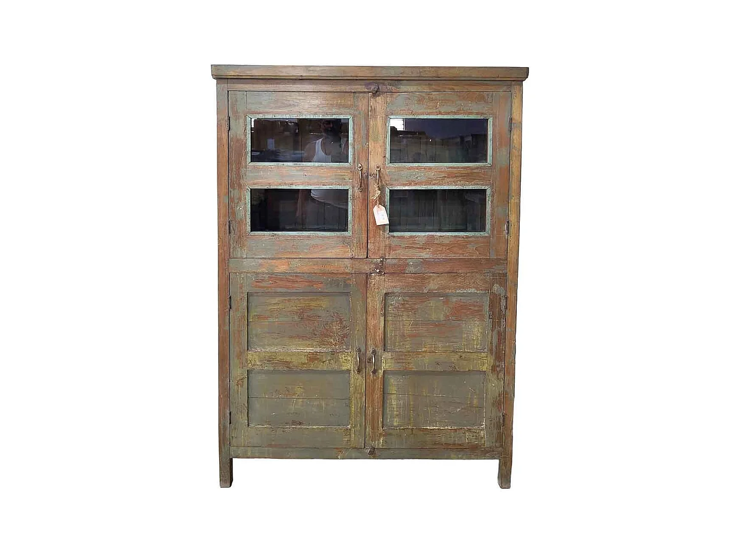 Vitrine de madeira castanha feita à mão, 102x56x155 cm