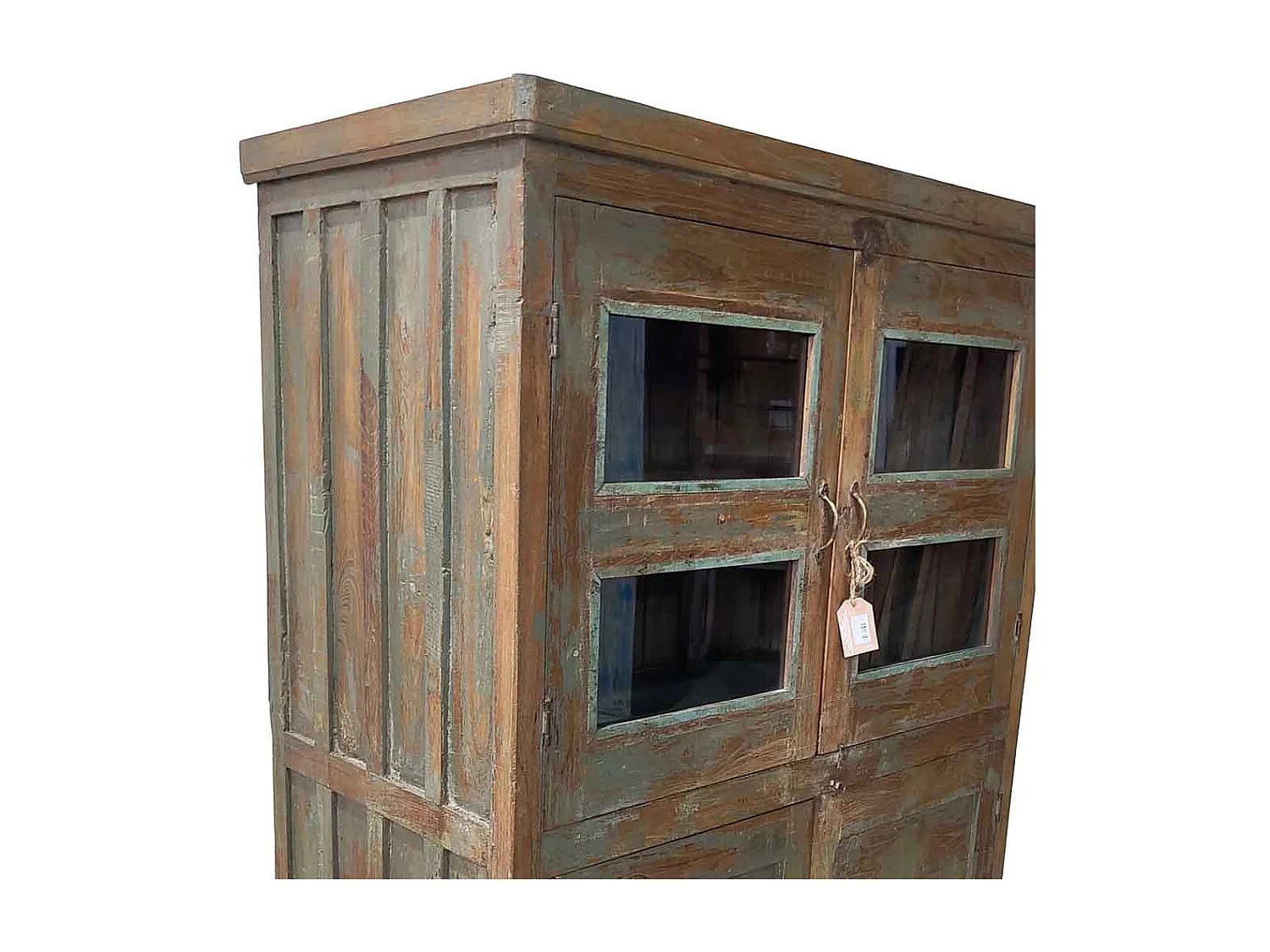 Vitrine de madeira castanha feita à mão, 102x56x155 cm