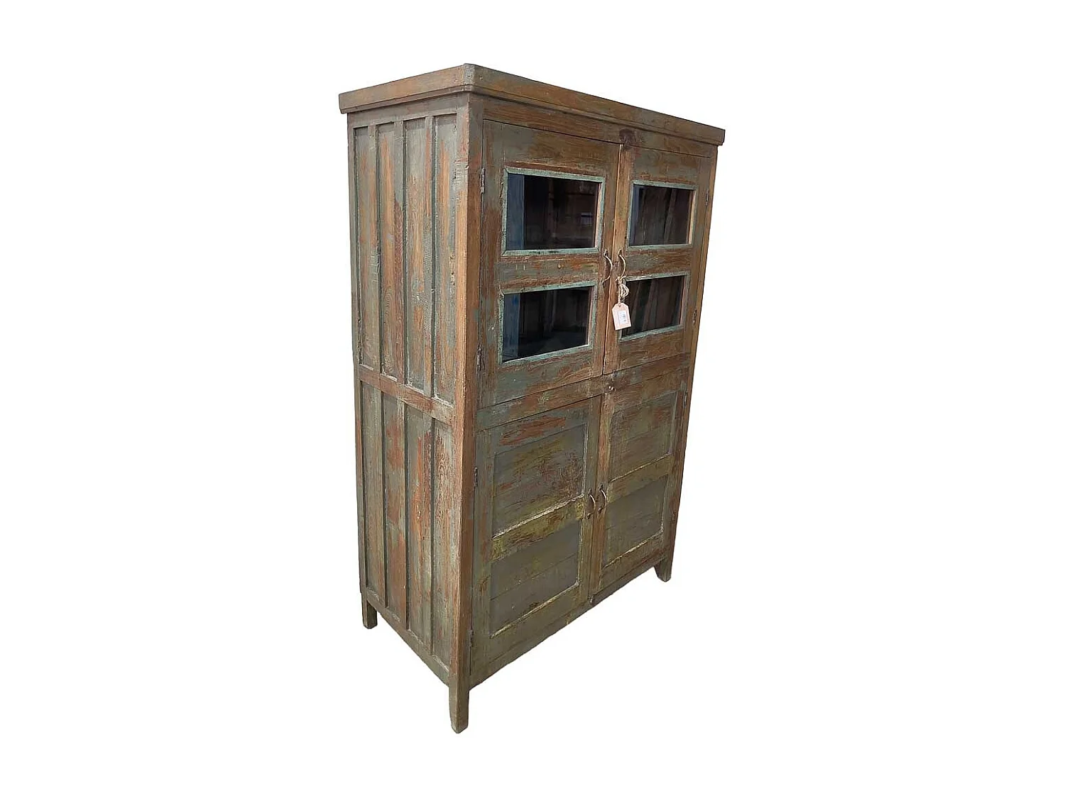 Vitrine de madeira castanha feita à mão, 102x56x155 cm